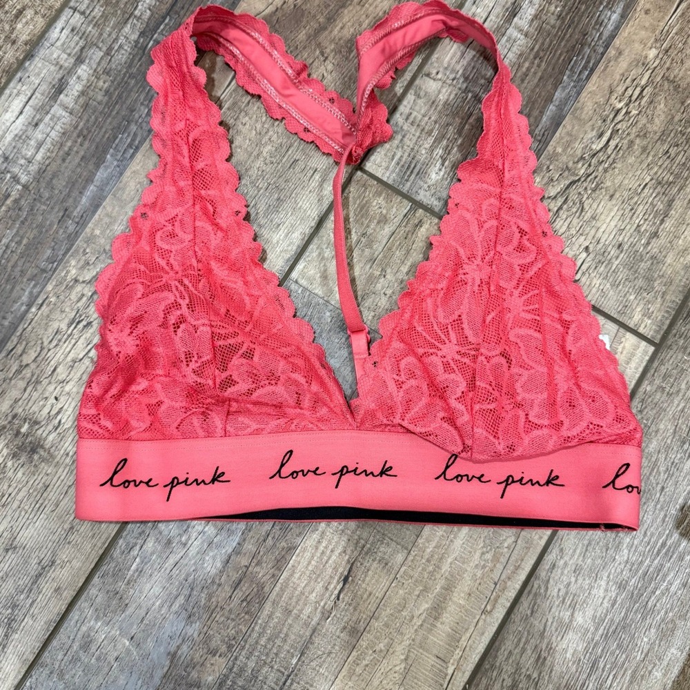 Victoria's Secret PINK Coral Lace Bralette Racerback Logo Band XS